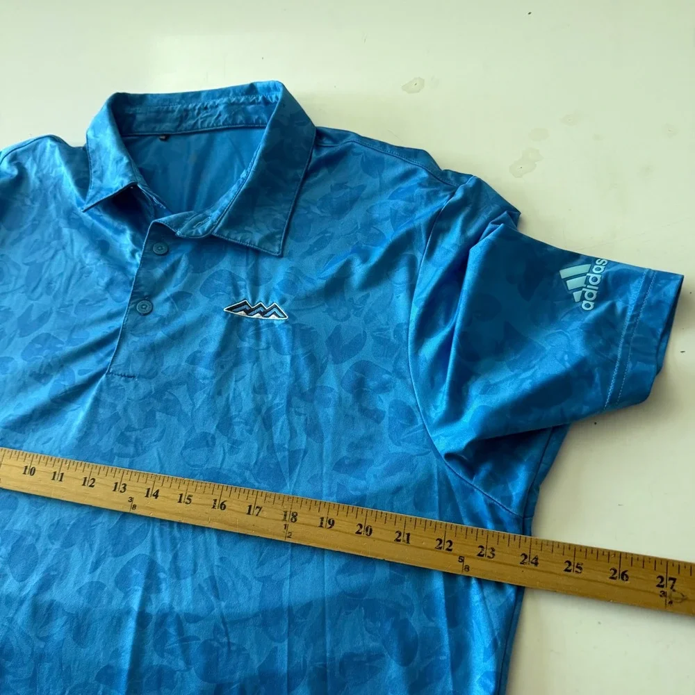 Adidas Mens Blue Floral Camo Golf Polo Shirt Desert Mountain GC sz LARGE Stretch